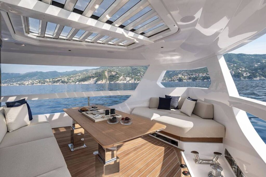 ferretti yachts infynito 80 interior enclosed aft lounge